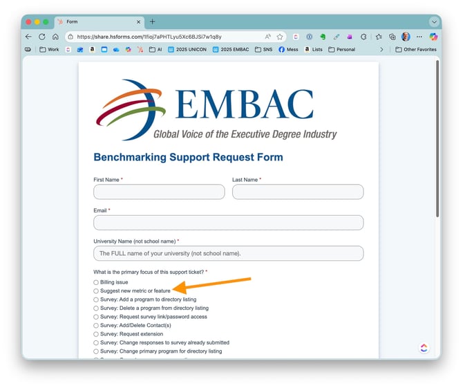 EMBAC Benchmarking Support Request Form